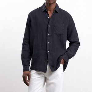 LUNGARNO Men’s Black Linen Button Down Shirt XL